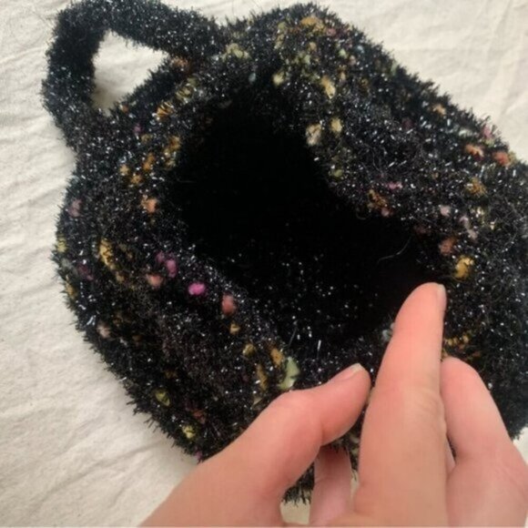 Vintage 1920’s Style Round Black Chenille Metallic Hand Purse Mini Bag Pouch - Picture 3 of 6